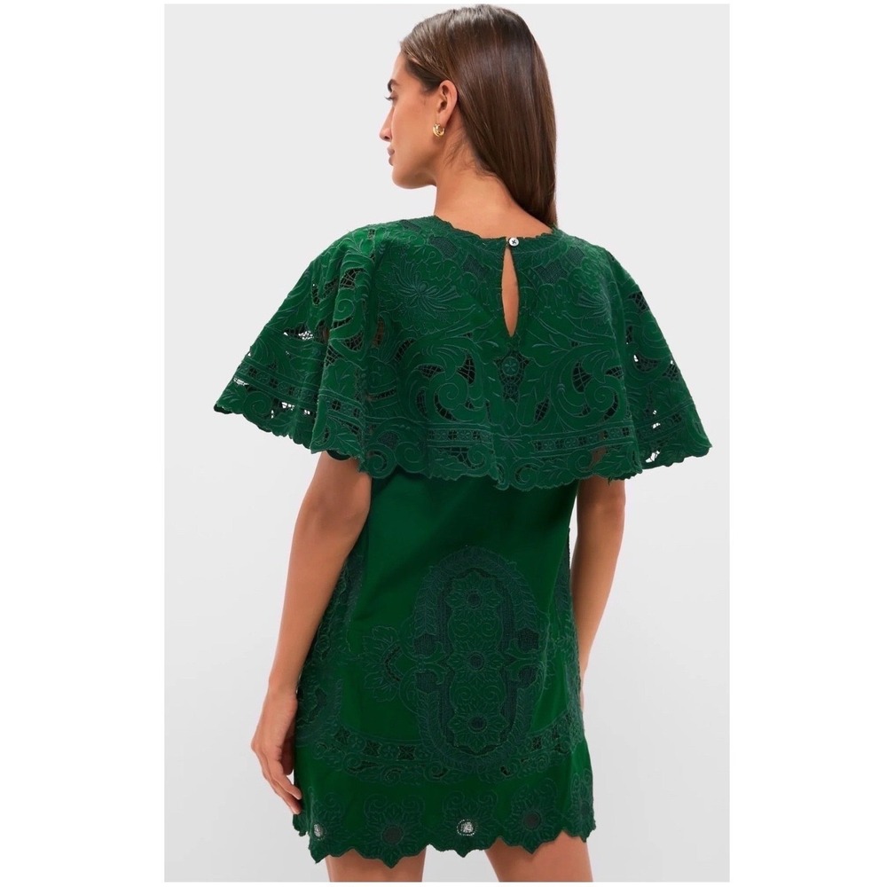 Tuckernuck x Sea New York Green Ceci Embroidery Capelet Mini Dress Scalloped NWT - Picture 3 of 9